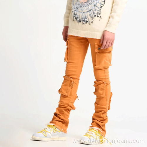 Orange Cargo Skinny Distressed Patch Wash Men Jeans